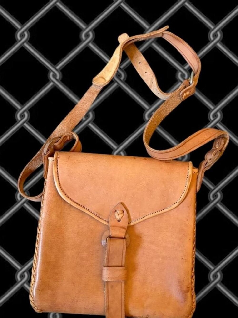 Handmade Tan leather crossbody bag with adjustable strap